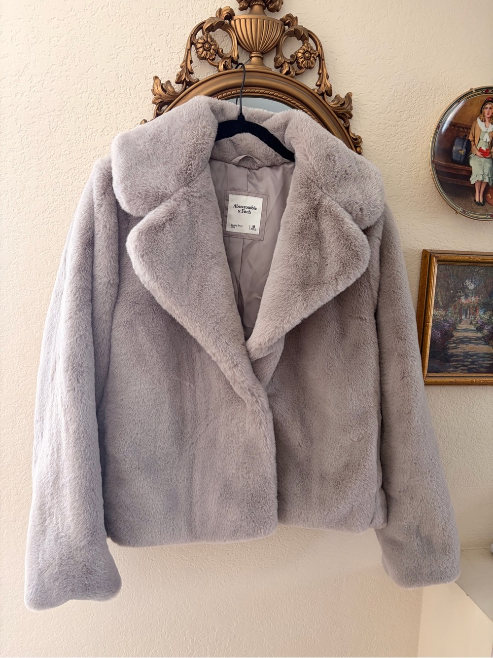Abercrombie & Fitch Plush Teddy Jacket in Soft Gray